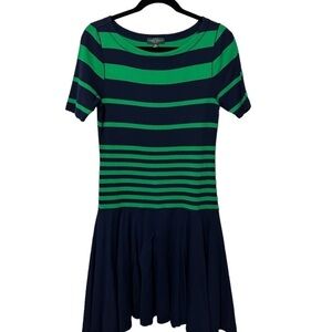 LAUREN JEANS‎ RALPH LAUREN NAVY/GREEN STRIPED DRESS PM Preppy Holiday